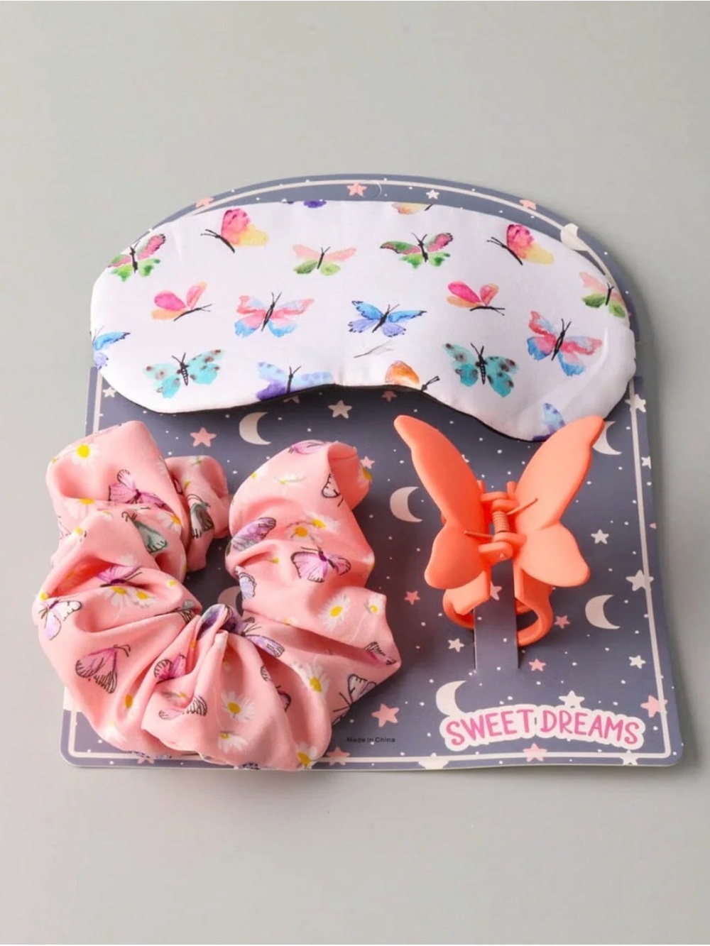 Butterfly Sleep Mask, Scrunchie & Clip Set - Pink